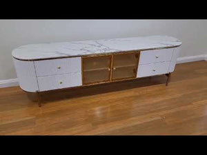 Classy Modern TV Stand / Unit / Entertainment Unit in White MDF Material with 4 Storage Drawers and 2 Shelves with a Matching Coffee Table