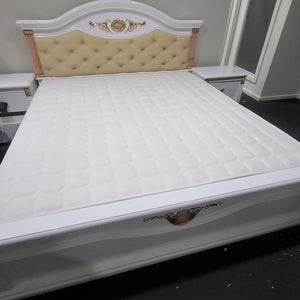 Bedroom Suite in White MDF Frame with Cream Leather.