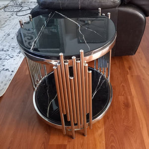 Elegant Marble Top Side Table / End Table with Silver Stainless Steel Frame