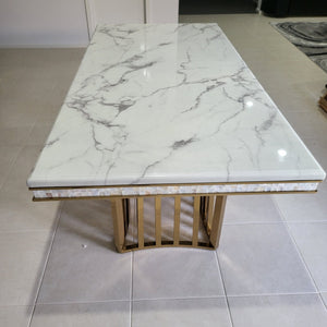 Elegant Best Marble Dining Table with White Grey Marble Top in Gold Frame