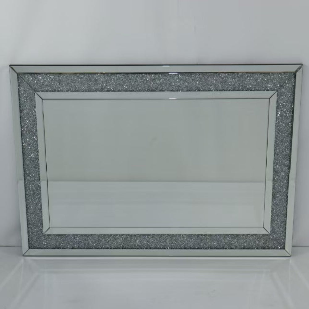 Sparkling Silver Mirrored Glass Wall Mirror with Diamond Crushed Glass