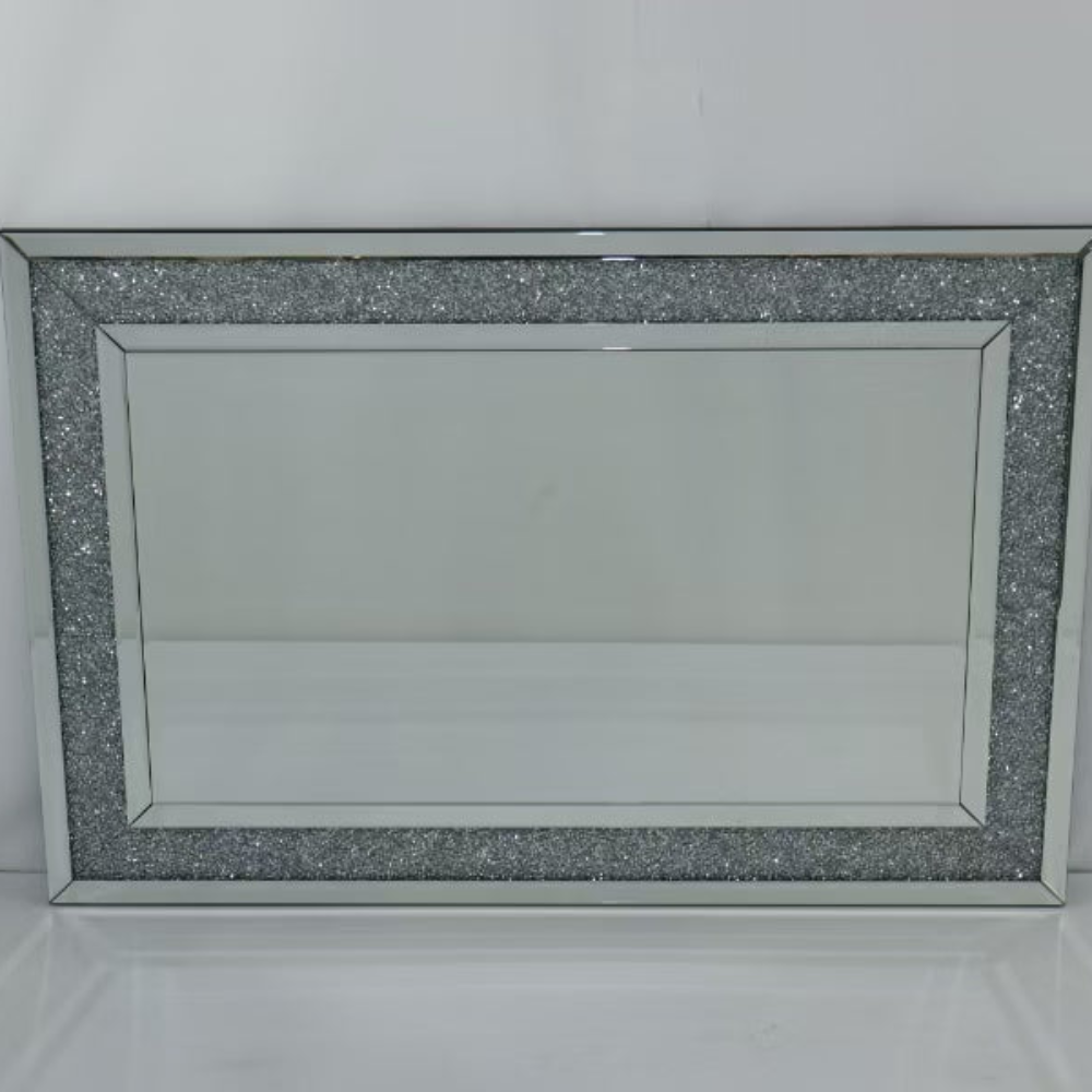 Sparkling Silver Mirrored Glass Wall Mirror with Diamond Crushed Glass