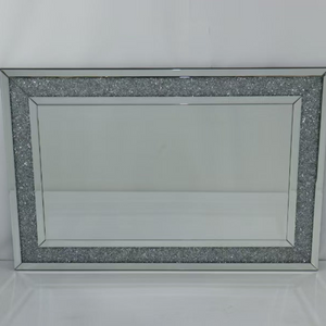 Silver Mirrored Glass Wall Mirror with Diamond Crushed Glass