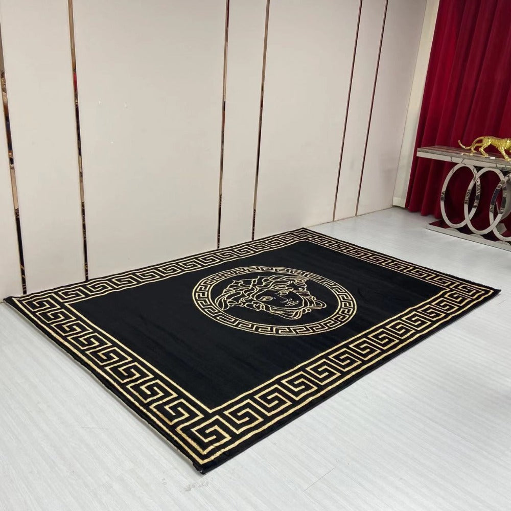 Modern, Luxury and Classy Comfortable Black and Gold Carpet with Versace logo