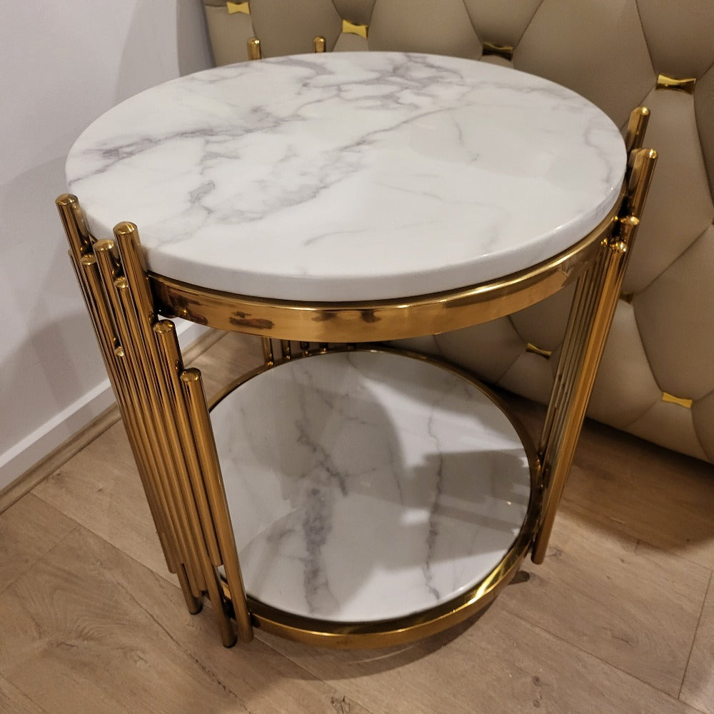 Elegant Marble Top End Table with Silver Stainless Steel Frame