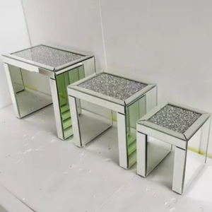 Silver Diamond Crushed Glass Nested Side Tables in set of 3