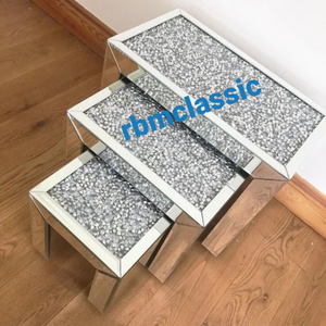 Silver Diamond Crushed Glass Nested Side Tables in set of 3