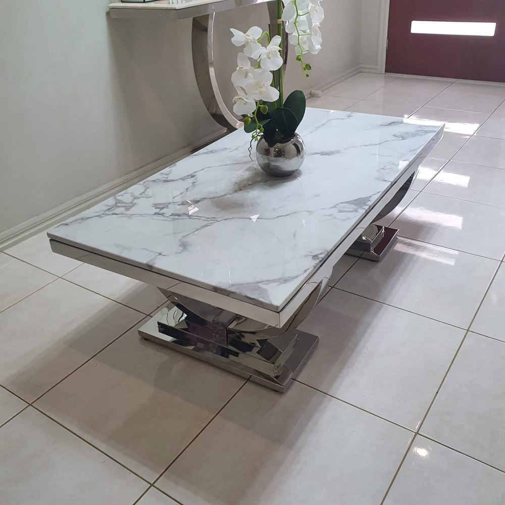 Classy Marble Coffee Table with Stainless Steel Frame