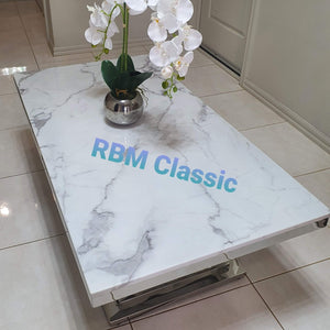 Marble Top Coffee Table with Silver Stainless Steel frame