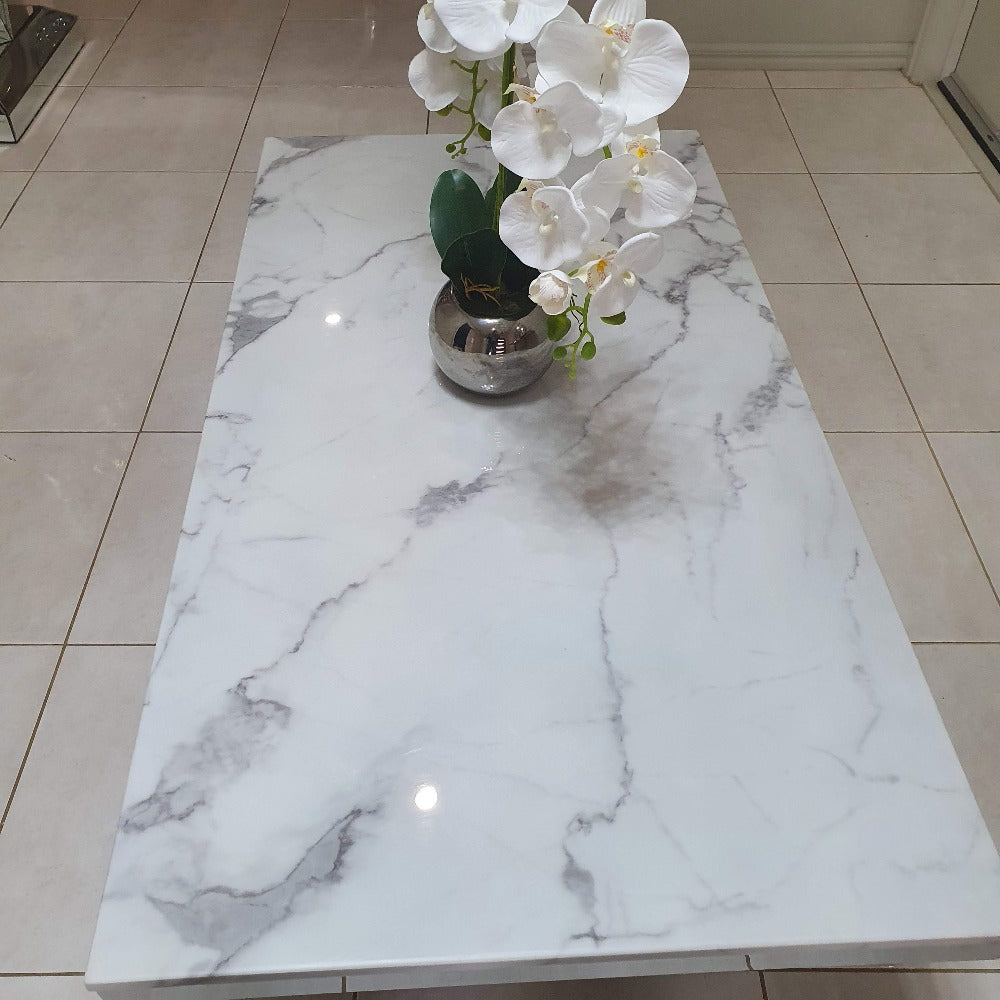 Marble Top Coffee Table with Silver Stainless Steel frame