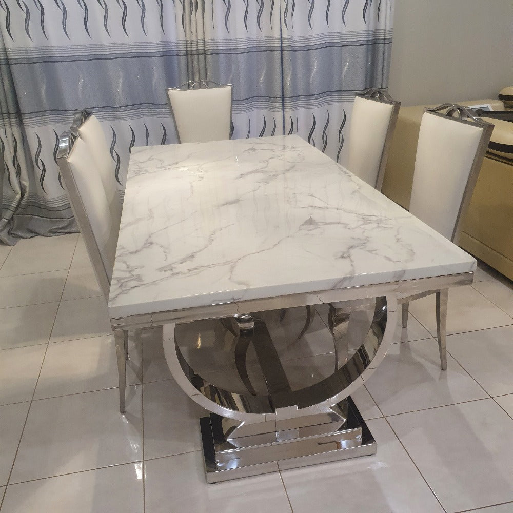 Marble Dining Table With Stainless Steel Frame
