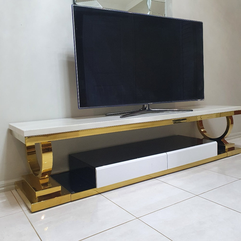 Marble TV Unit with Gold Stainless Steel frame