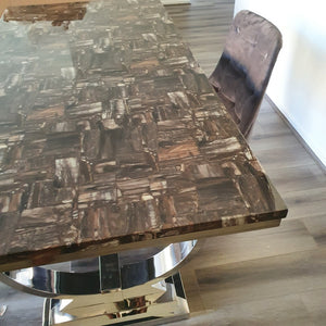 Marble Dining Table with 8 Grey Dining Room Chairs in Silver Stainless Steel frame