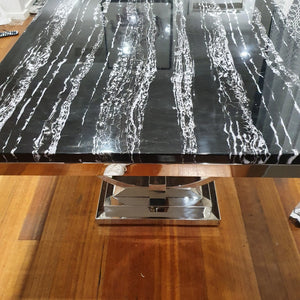Marble Dining Table in Silver Stainless Steel Frame