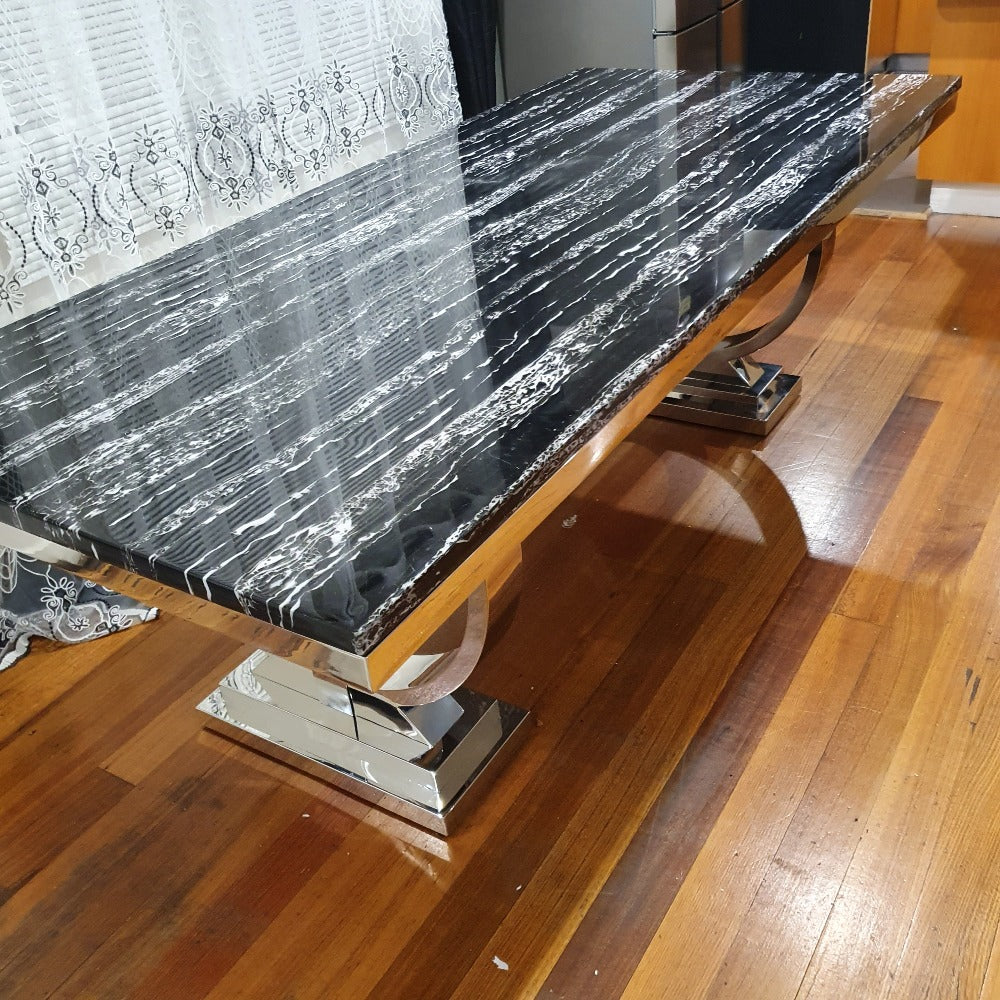 Rectangular Marble Dining Table with Silver Stainless Steel frame