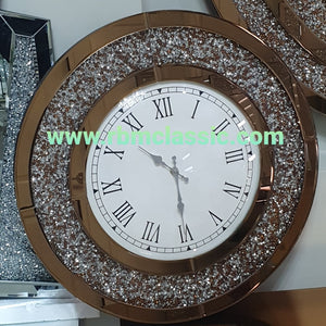 Rose Gold Diamond Crushed Glass Mirrored Silent Wall Clock