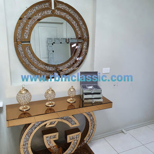 Diamond Crushed GG Mirrored Console Table and Mirror