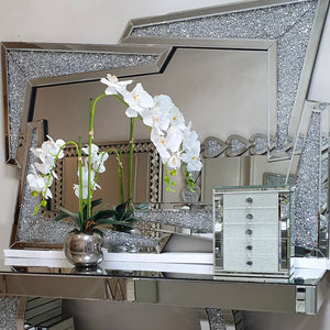 Hallway Console Wall Mirror in Silver Silver Wave Shaped Diamond Crushed Glass Hallway Wall mirror at RBM Classic Home Mirrored Furniture with a WOW Factor