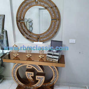 Diamond Crushed GG Mirrored Console Table and Mirror in Rose Gold
