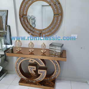 Diamond Crushed GG Mirrored Console Table and Mirror