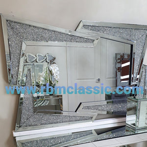 Entry / Hallway Console Wall Mirror Silver Wave Shaped Diamond Crushed Glass Hallway Wall mirror at RBM Classic Home Mirrored Furniture with a WOW Factor