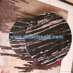 Round Nested Marble Coffee Tables, 2 pieces in White MDF Stylish Modern Material 