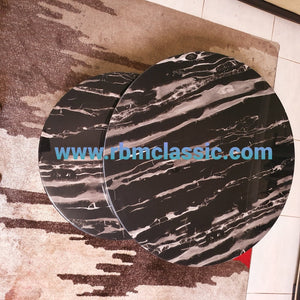 Circle / Round Gold Nested Black Grey Marble Coffee Tables, 2 pieces in White MDF Stylish Modern Material