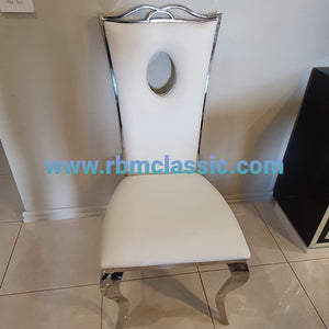 Leather Dining Chair with Silver Stainless Steel frame
