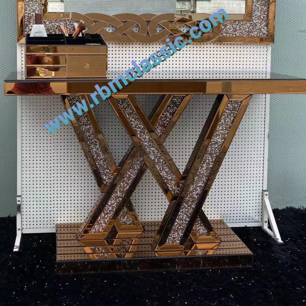 Rose Gold Mirrored Console table