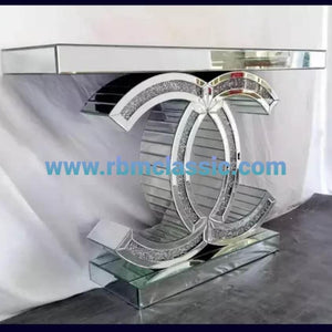 Chanel Diamond Crushed Glass Hallway Console Table in Silver