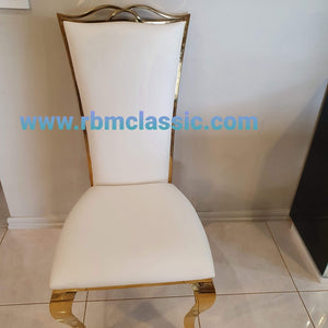 Classic Gold Stainless Steel Framed Dining Chairs with White Leather