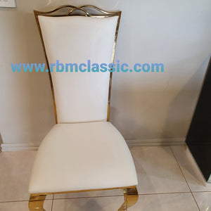 Classic Gold Stainless Steel Framed Dining Room Chairs with White Leather