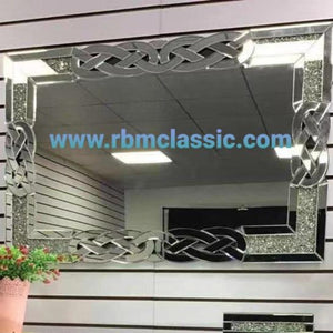 Classic Glass Mirrored Console Hallway Mirror in Silver with Diamond Crushed Glass Sparkling's