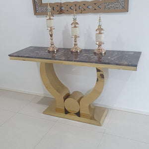 U-Shaped Beautiful and Stylish Modern Classy Marble Hallway Console Table with Silver Stainless Steel Frame