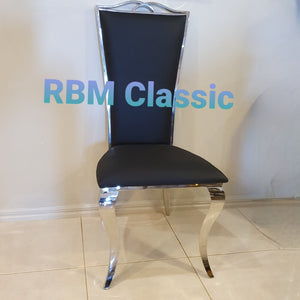 Classy Marble Dining Table With Black Velvet Classy GG Style Dining Room Chairs in Silver Stainless Steel Frame