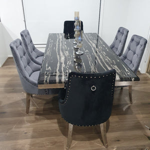 Mable dining table with 6 chairs in Silver Stainless Steel frame