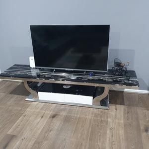 Marble TV Unit in Stainless Steel Gold frame with 2 Drawers
