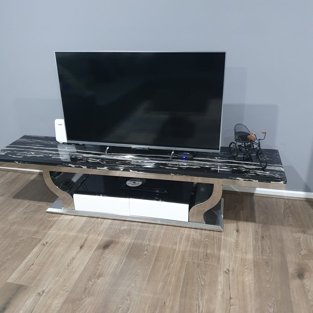 Modern Marble TV Stand / Unit / Entertainment Unit with 2 Storage Drawers