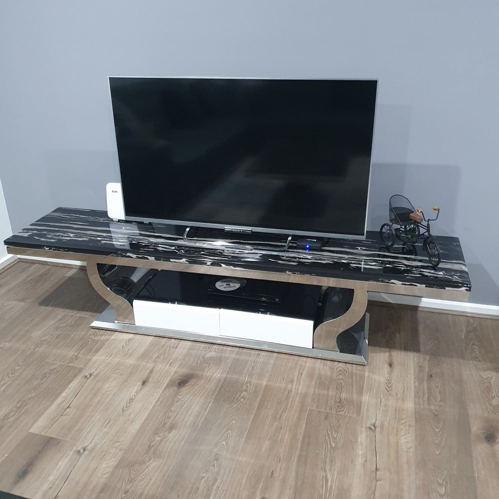Modern Marble TV Stand / Unit / Entertainment Unit with 2 Storage Drawers