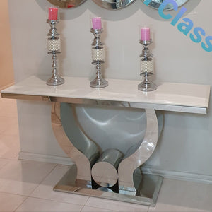 Entry Console table in Silver Stainless Steel frame
