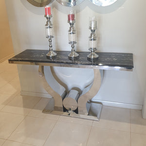 Classic Marble Hallway Console Table with Silver Stainless Steel Frame