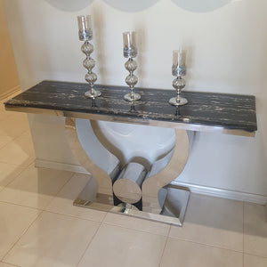 Modern Classy Marble Hallway Console Table with Silver Stainless Steel Frame