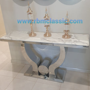 Hallway Marble Console table in Silver Stainless Steel frame