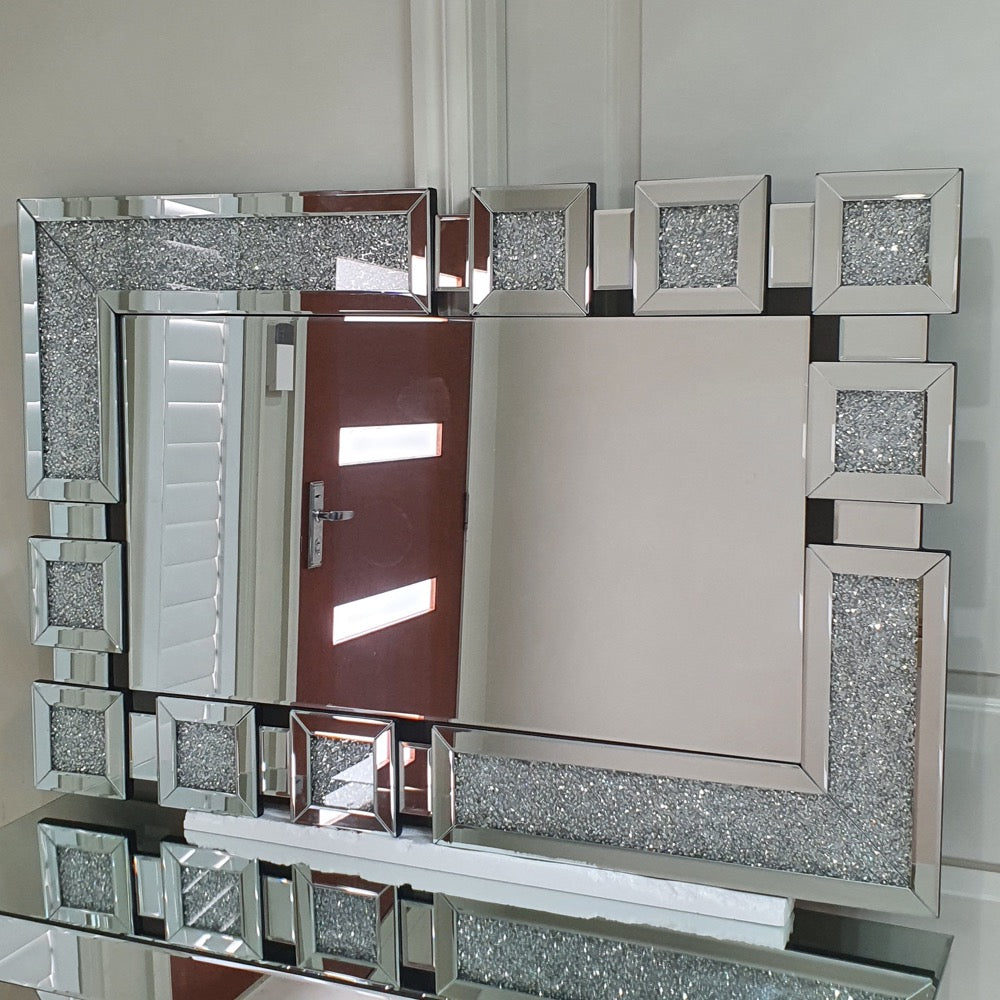 Silver Diamond Crushed Glass Hallway Console Wall mirror
