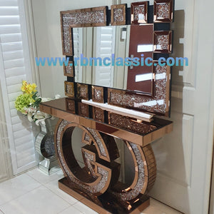 Diamond Crushed Glass Hallway Console table and mirror set