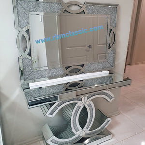 Chanel Mirrored Glass Hallway Console Table and Mirror
