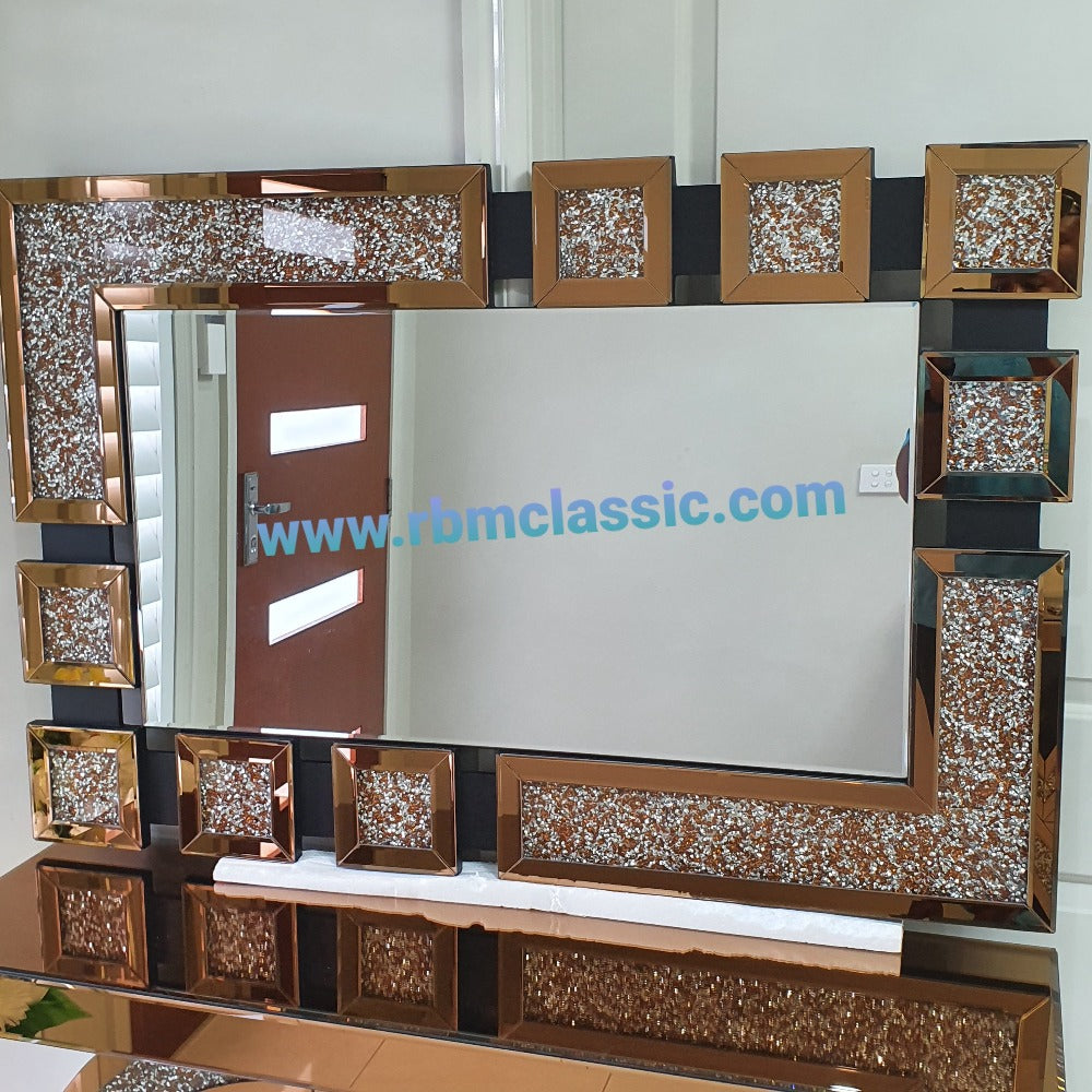 Elegant Design Diamond Crushed Glass Hallway wall mirror in Rose Gold Colour