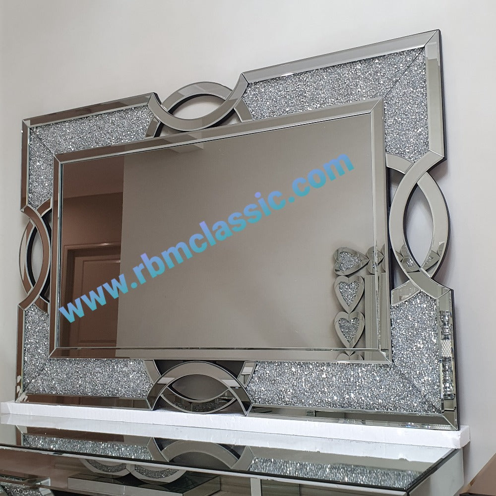 Elegant Design Diamond Crushed Glass Hallway wall Mirror in Silver Colour