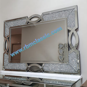 Elegant Design Diamond Crushed Glass Hallway wall Mirror in Silver Colour