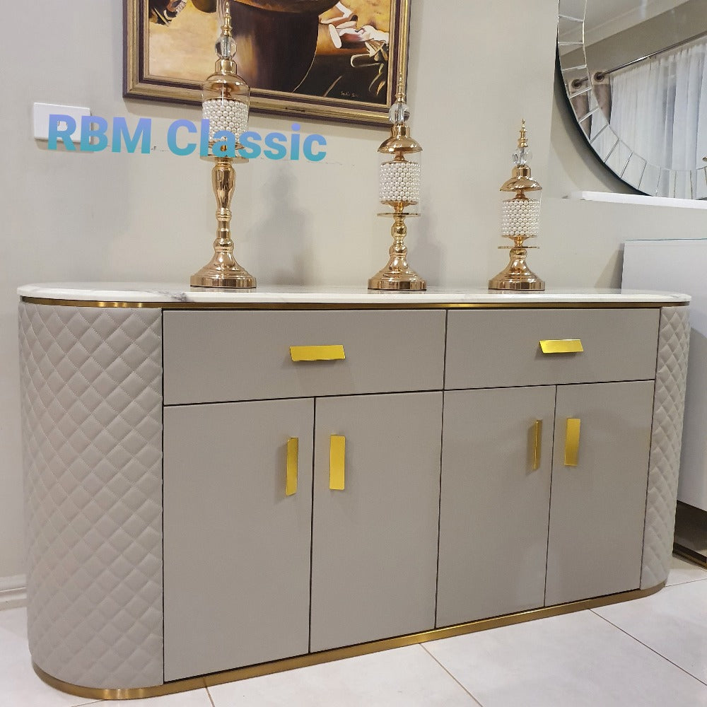 Buffet Cabinet in Bronze Storage Dining Room Buffet Cabinet with  4 shelves an 2 Drawers in Grey MDF and Bronze